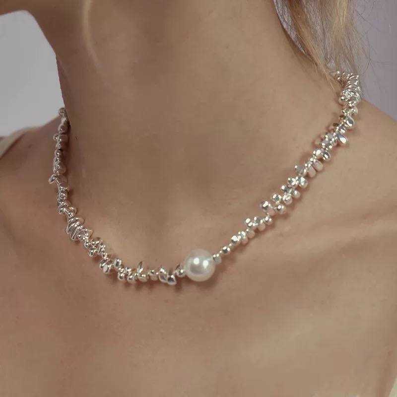 Elegant Silver Pearl Necklace – 925 Sterling Silver Minimalist Choker for Women