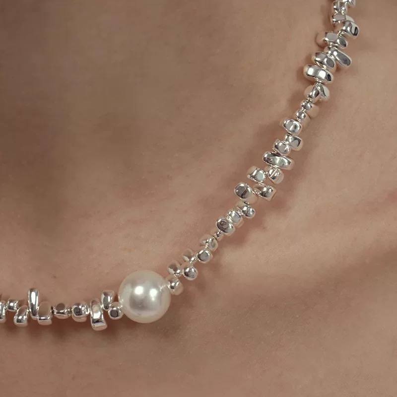 Elegant Silver Pearl Necklace – 925 Sterling Silver Minimalist Choker for Women