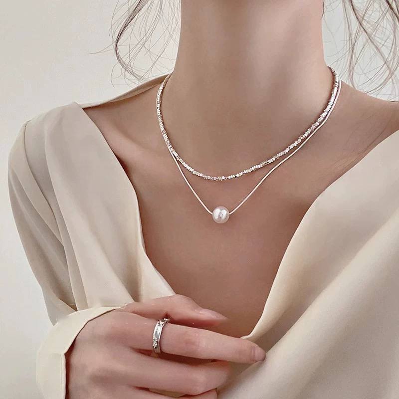 Layered Pearl Necklace – Double-Strand Dainty Choker with Unique Design for Women